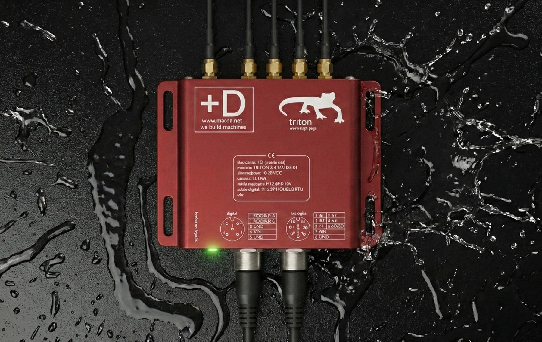 Triton 2 sensor — front view with channels, connectors and status LED