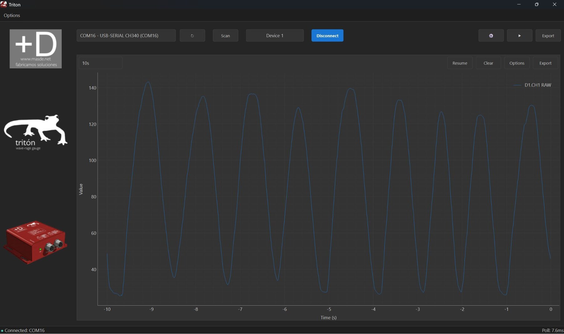 Triton monitoring software showing a live waveform plot